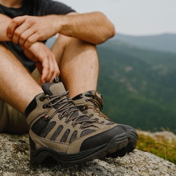 Mens Hiking Boots 9.5 Brown Trail Waterproof Outdoors - Picture 1 of 9
